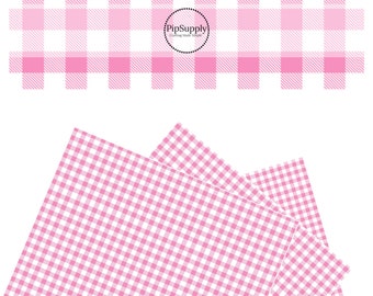 Faux Leather - Pink Spring Easter Tartan - Spring Plaid Designer Sheet - Pink Plaid Vegan Sheet - Pink and White Tartan Custom Sheet