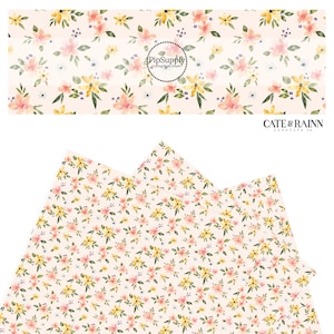 Cate & Rainn - Easter Floral Light Pink - Faux Leather - Spring Flower Faux Leather Roll - Floral Faux Leather Crafts - Multi Floral on Pink