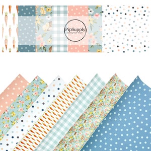 Cate & Rainn - Easter Faux Leather - Bunnies and Floral Leather - CARROT PATCH BLUE Faux Leather Sheets*