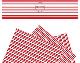 Faux Leather - Beary Sweet Stripes - Valentine Faux Leather Sheets - Red Pink White Stripe Faux Leather Sheets - Stripe Faux Leather Roll