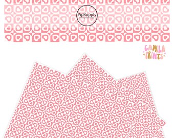 Faux Leather - Checkered Love Pink - Valentine Faux Leather - White Hearts - Custom Faux Leather Sheet - Pink Checkered Faux Leather Roll