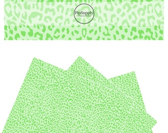 Faux Leather - Lime Classic Leopard - Leopard Print Vegan Sheet - Animal Print Crafting Sheet - Lime Leopard Synthetic Leather Roll