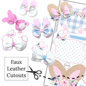Bunny Hop Faux Leather Hair Bow Sheet - Easter DIY Hair Bow Template - Spring Hair Bow Supplies