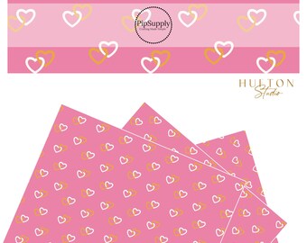 Hufton Studio - Hearts Collide Pink - Faux Leather - Faux Leather Sheets - Heart Craft Sheets - Pink and Yellow Hearts Faux Leather Roll