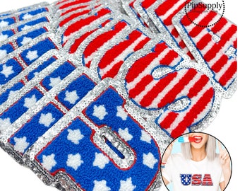 Stars and Stripes USA Chenille Iron on Patch - PIPS EXCLUSIVE -  Heat Transfer Patch - 4th of July  Iron On - Patriotic Chenille Patch