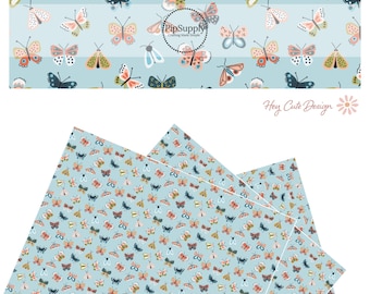 Hey Cute Design - Spring Butterflies Blue - Faux Leather Sheet - Faux Leather Rolls -Spring Butterfly Faux Leather - Synthetic Leather Sheet