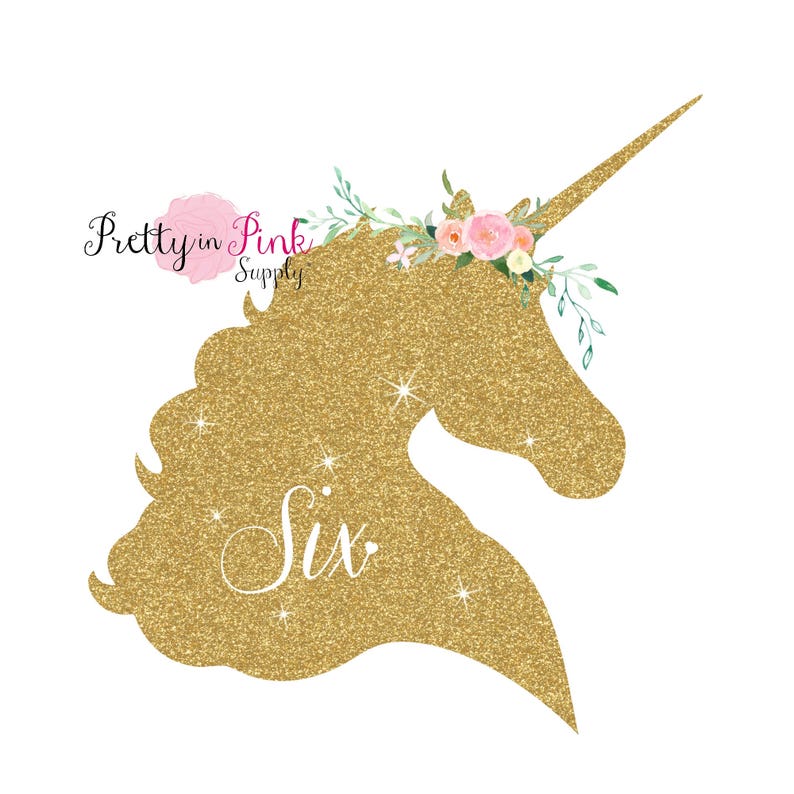 Vinyl Glitter Iron On Gold Unicorn Age Decal-DIY Iron On Patch-Vinyl Patch-Iron On Transfer-DIY Heat Transfer Image