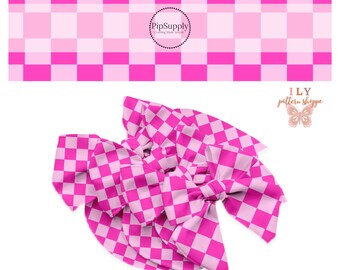 Bow Strips - Groovy Checkered - Checkered Bows - Pink Checker Bow Strips - Pink Bow Strips - Pink Valentine Hair Bows - Hair Accessories