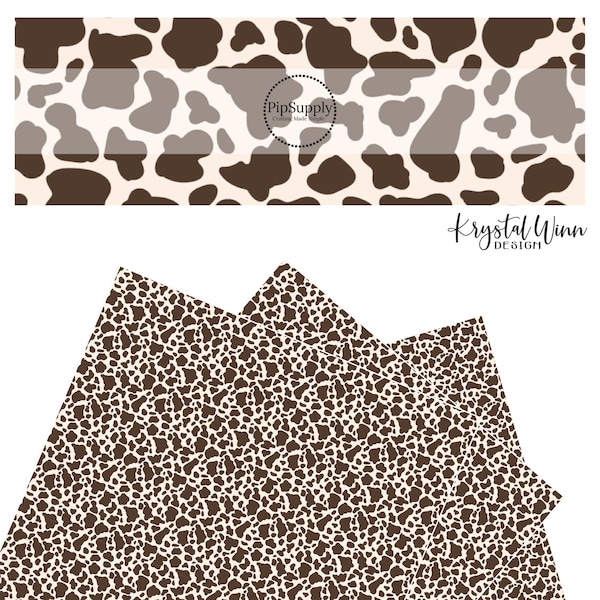 Krystal Winn - Brown and Cream Cow Print - Faux Leather - Animal Print Vegan Sheet - Cream Brown Faux Leather Roll - Cow Print Sheet