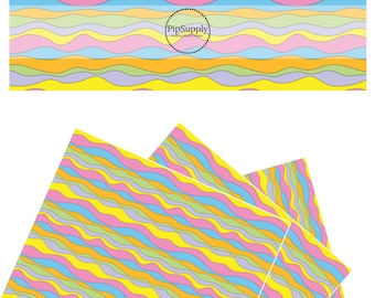 Faux Leather - Colorful Waves - Faux Leather Sheet - The Places Faux Leather Rolls - Multicolor Wave Pattern Synthetic Leather - School Faux