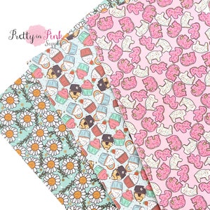Brittany Frost - Blue Daisy Patterned Synthetic Leather | Brittany Frost Design Faux Leather Sheets | PICNIC TREATS Faux Leather Sheets