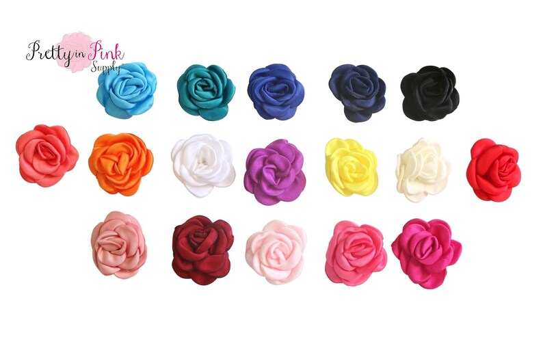 3 pieces Pink 1.5/" satin rolled rose //DIY baby headband