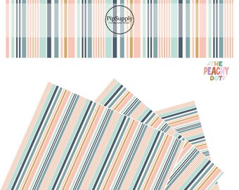 The Peachy Dot - Boardwalk Stripes - Faux Leather - Multi Stripe Designer Sheet - Navy and Pink Stripe Vegan Sheet - Gold and Aqua Stripes