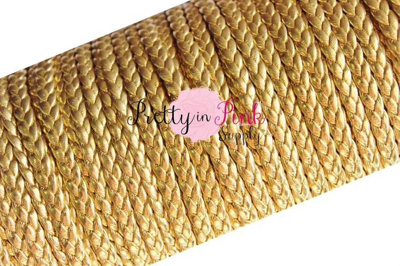 Gold Metallic Braided Leather Cord 5mm Diy Jewelry Image 0