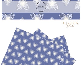 Hufton Studio - Fanned Out Hearts Blue - Faux Leather - Blue Faux Leather Sheet - Stick Hearts on Blue Faux Leather Roll - White Hearts