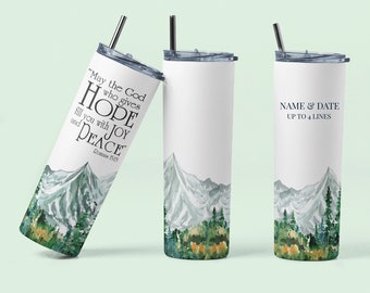 Free Shipping ** 20 oz. Skinny Tumbler with Mountain Scene | JW Gifts | JW Pioneer Elder | Personalized | Baptism Gift Customized