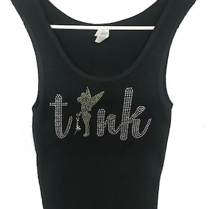 Disney Tinkerbell Rhinestone Womens Tink Tank Top.  It Comes With A Removable Magic Wand Charm Or Choose A Charm From The 2nd Picture