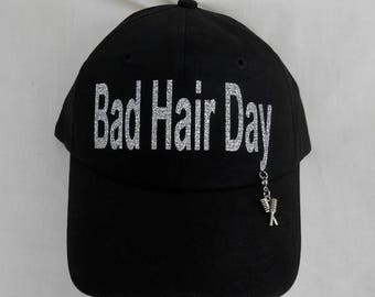 Bad Hair Day Hat Glitter Cap.  It Comes With A Removable Comb & Brush Charm Or Choose A Charm From The 2nd Pic     Women's Baseball Hat Cap