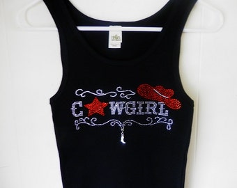Red Cowgirl Rhinestone Tank Top, Red Star With a Red Cowgirl Hat and a Removable Boot Charm or Choose Another Charm, Country Western