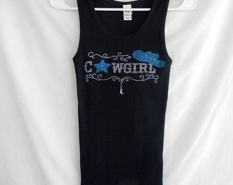 Cowgirl Womens Rhinestone Tank Top.  It Comes With A Removable Boot Charm.   Country Western Concert