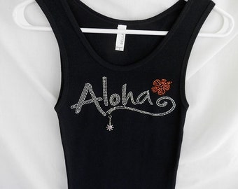 Aloha & Hibiscus Flower Womens Tank Top It Comes With A Removable Sun Charm Or Choose A Charm From The 2nd Picture Hawaii Vacation Shirts