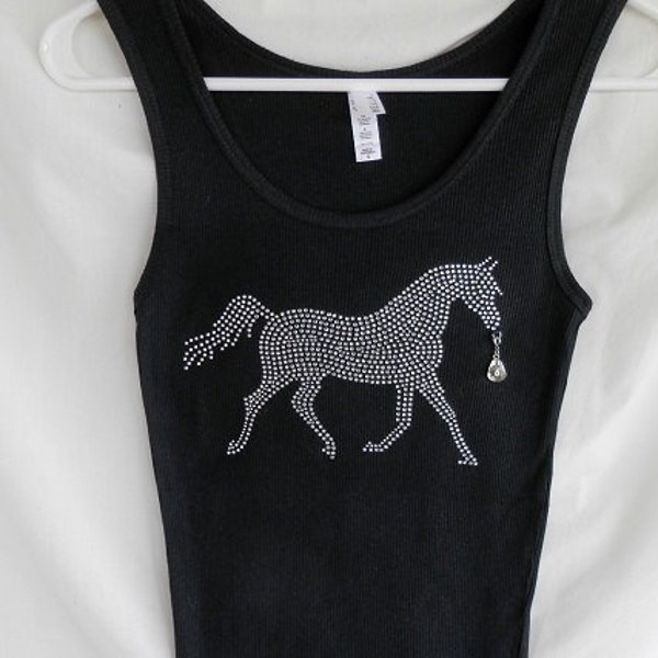 Horse Womens Rhinestone Tank Top It Comes With a Removable Cowgirl Hat Charm Or Choose A Charm From The 2nd Pic Western Shirts Cowgirl Rodeo