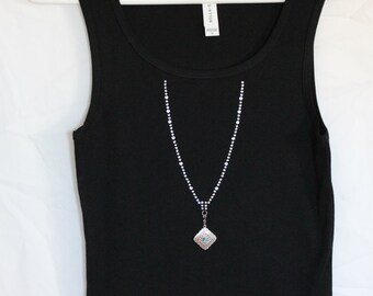Boho Cowgirl Women's Rhinestone Necklace Tank Top With & Triangle Turquoise Charm Or Choose A Charm From The 2nd Picture Western Wear