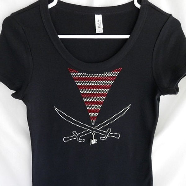 Pirate Theme Womens Rhinestone T-Shirt.  It Comes With A Removable Pirate Flag Charm Or Choose A Charm From The 2nd Pic Disney Pirate Night