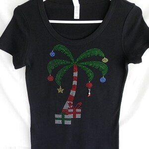 Rhinestone Christmas Palm Tree T-Shirt with Charm image 1