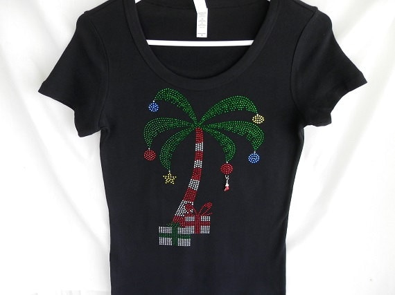 Rhinestone Christmas Palm Tree T-Shirt with Charm