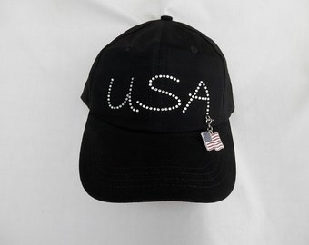 USA Rhinestone Baseball Hat Cap It Comes With A Removable American Flag Charm Or Choose From 4 Charms See 2nd Pic Patriotic 4th Of July Hat