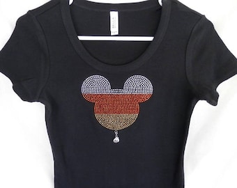 Disney Halloween Rhinestone Mickey Candy Corn Womens T-Shirt with Charm