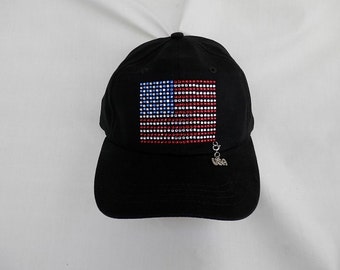 American Flag Rhinestone Baseball Hat Cap With A Removable USA Charm Or Choose From 4 Charms See 2nd Pic Patriotic Forth Of July Military