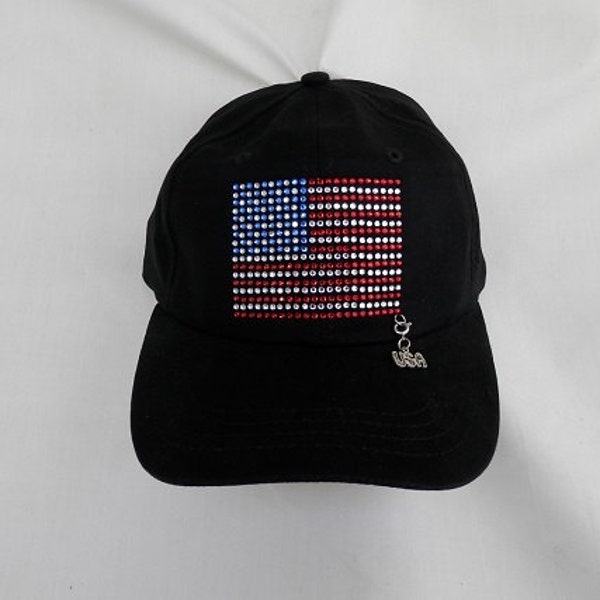 American Flag Womens Rhinestone Baseball Hat It Comes With A Removable USA Charm Or Choose A Charm From The 2nd Pic Patriotic Forth Of July