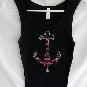 Stripped Red Anchor Womens Tank Top   It Comes With A Removable Ship Wheel Charm Or Choose A Charm From the 2nd Picture   Anchor Shirts