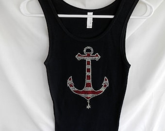 Stripped Red Anchor Womens Tank Top   It Comes With A Removable Ship Wheel Charm Or Choose A Charm From the 2nd Picture   Anchor Shirts