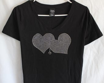 Rhinestone Double Heart Women's T Shirt  It Comes With A Removable Double Heart Charm Or Choose A Charm From The 2nd Pic  Bride  Anniversary