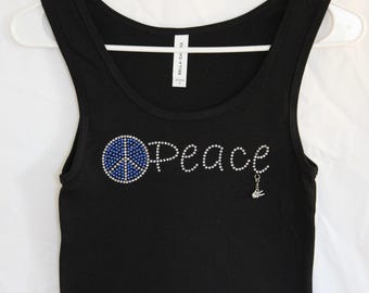 Peace Sign Women's Rhinestone Tank Top.   It Comes With A Removable Finger Charm