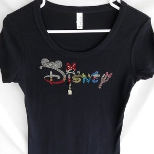 Disney Character Rhinestone Womens T-Shirt.  It Comes With A Removable Castle Charm Or Choose A Charm From The 2nd Picture  Bling Shirts