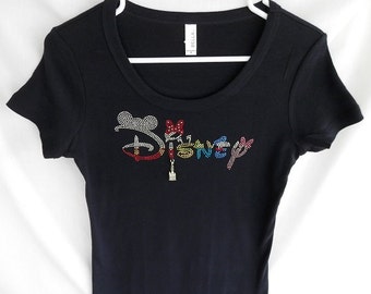 Disney Character Rhinestone Womens T-Shirt.  It Comes With A Removable Castle Charm Or Choose A Charm From The 2nd Picture  Bling Shirts