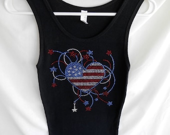 4th Of July Heart & Fire Works Women's Rhinestone Tank Top   It Comes With A Removable Star Charm Or Choose A Charm From The 2nd Picture