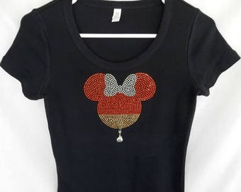 Disney Halloween Minnie Candy Corn Women's Rhinestone T Shirt.  It Comes With A Removable Pumpkin Charm Or Choose A Charm From the 2nd Pic