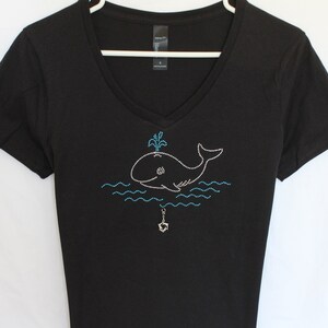 Whale With Water Womens Rhinestone T Shirt  It Comes With A Removable Dolphin Charm Or Choose A Charm From The 2nd Pic  Whale Watching Top