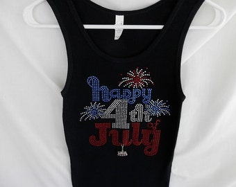 Happy 4th Of July Rhinestone Tank Top.  It Comes With A Removable USA Charm Or Choose A Charm From The 2nd Picture  Fireworks Tee