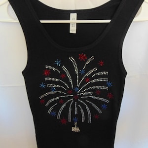 4th Of July Firework Women&#39;s Rhinestone Bling Tank Top   It Comes With A Removable USA Charm Or Choose A Charm From The 2nd Picture