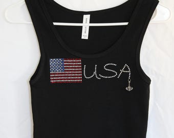USA Flag Women's Rhinestone Tank Top.   It Comes With A Removable Freedom Charm