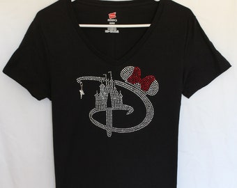 D For Disney Women's Rhinestone T-Shirt.  It Comes With A Removable Tink Charm Or Choose A Charm From The 2nd/3rd Pic.  Disney Bling Shirts