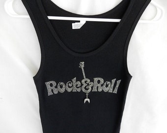 Rock And Roll Womens Rhinestone Tank Top   It Comes With A Removable Double Wing Charm Or Choose A Charm From The 2nd Picture.   Concert