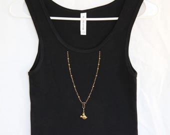 Gold Rhinestone Necklace Tank Top, With A Mickey Charm