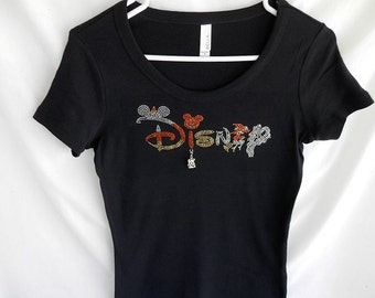 Women's Disney Halloween Rhinestone T-Shirt.   It Comes With A Removable Haunted House Charm Or Choose A Charm From The 2nd Picture